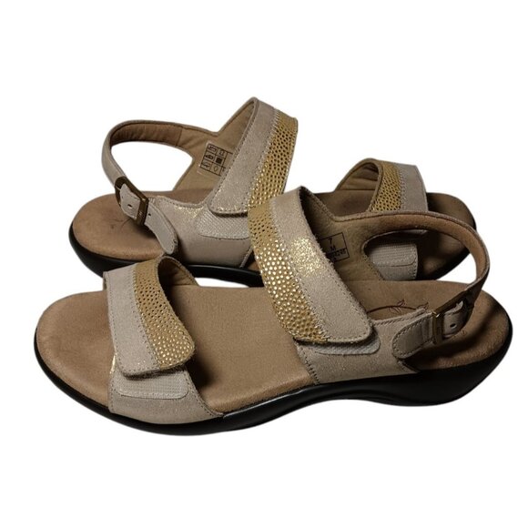 SAS Beige Sandals NUDU Golden Comfort Heel Strap Hook Loop 7M USA Made Excellent - Picture 1 of 11